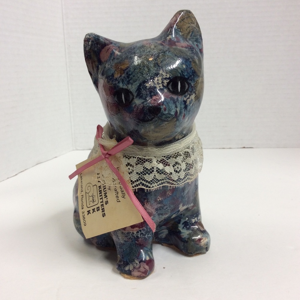 VTG Kozy Kritters by Num’s Decoupage Floral kitten